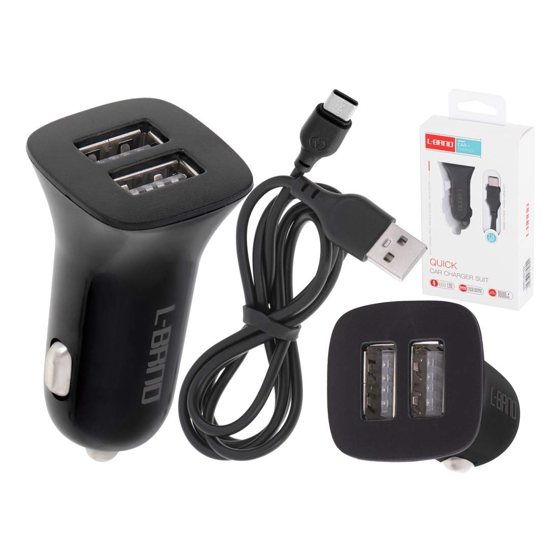 Billaddare 2 USB-portar + Type-C, 2,10 A | Elektronik - Kablar & Adaptrar - Adaptrar & Signalomvandlare - USB | Pryloteket