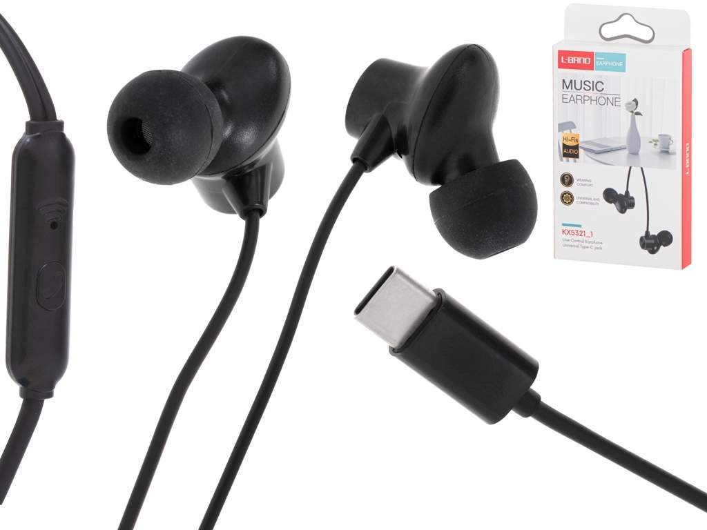 Svarta USB-C in-ear hörlurar med 120cm kabel | Elektronik - Kablar & Adaptrar - Adaptrar & Signalomvandlare - Ljud | Pryloteket