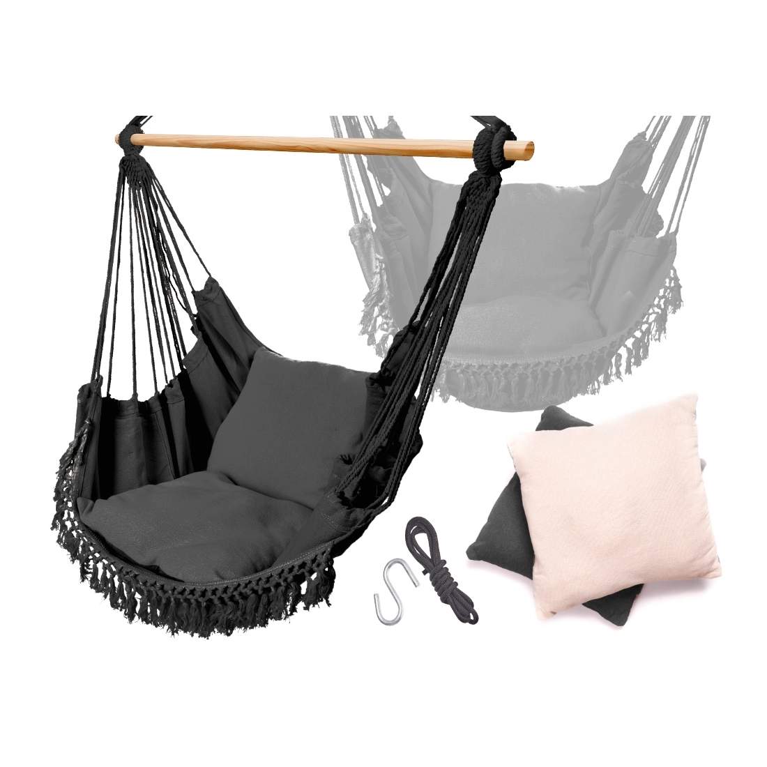 Modern hängmatta-stol med kuddar och tofsar | Hem & Hobby | Pryloteket