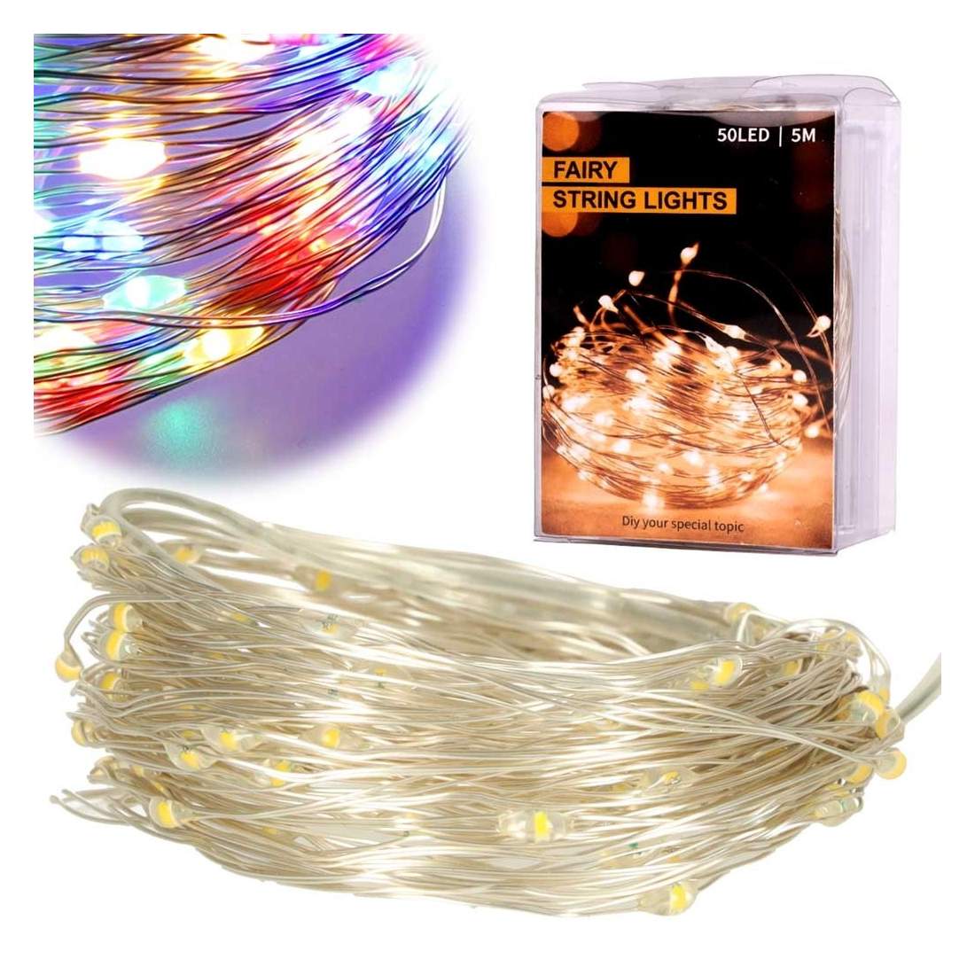 Batteridrivna LED-lampor, 50 st, 5m tråd | Hem & Hobby - Hem & Hushåll - Lampor & Belysning - Ljusslingor | Pryloteket