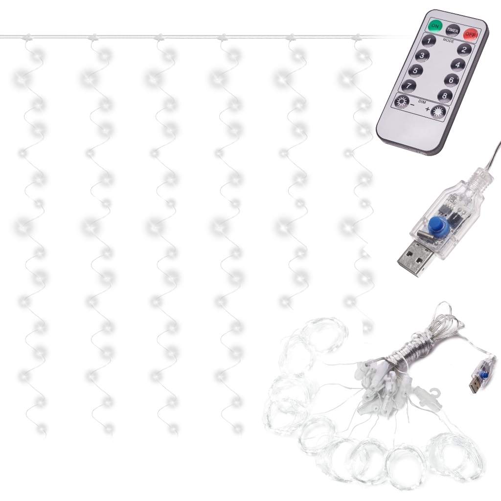 Seje hvide LED lysgardiner 3x3m USB fjernbetjening