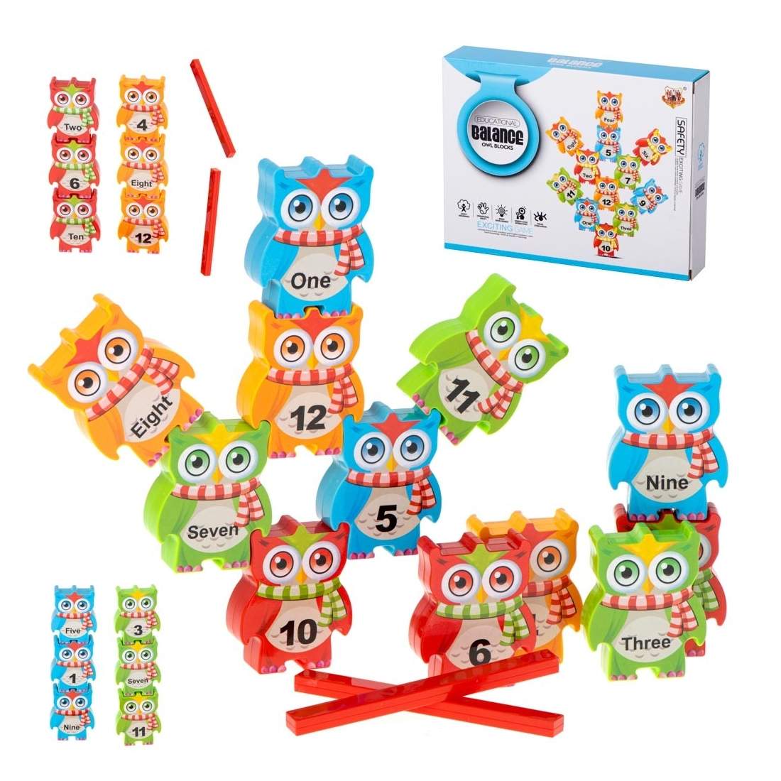 Lärorikt stapelspel med 16 färgglada ugglor | Leksaker & Spel - Leksaker - Pussel | Pryloteket
