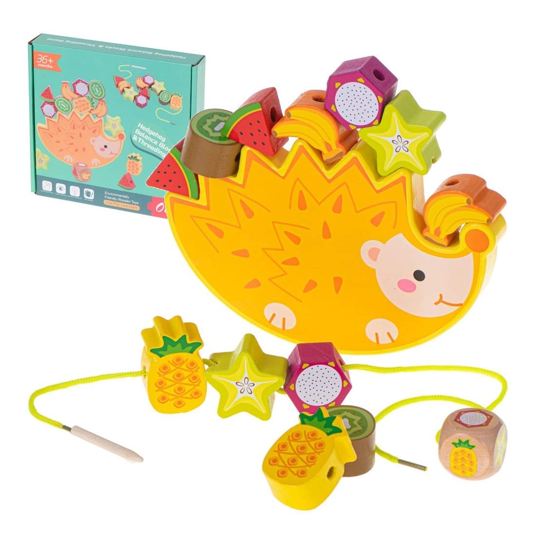 Färgglatt träspel med frukter och igelkott | Leksaker & Spel - Leksaker - Pussel | Pryloteket