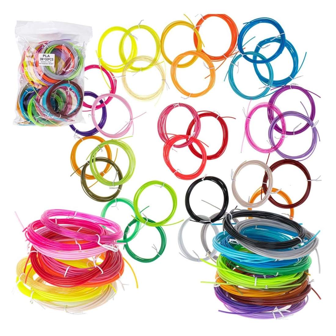 Färgade PLA-påfyllningar 3D-penna 30st 3m 1,7mm