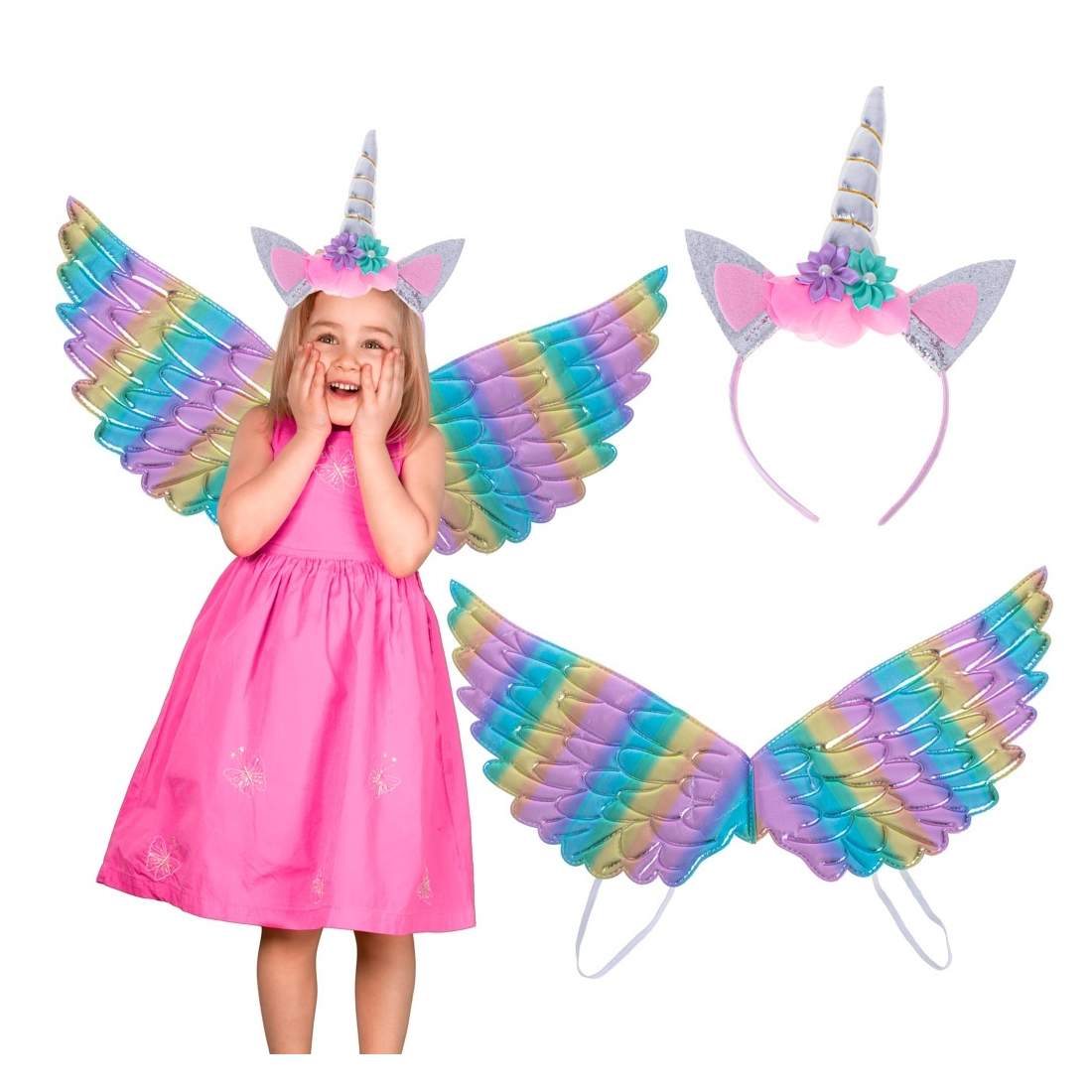 Enhörningsdräkt med paljettöron och vingar | Hem & Hobby | Pryloteket