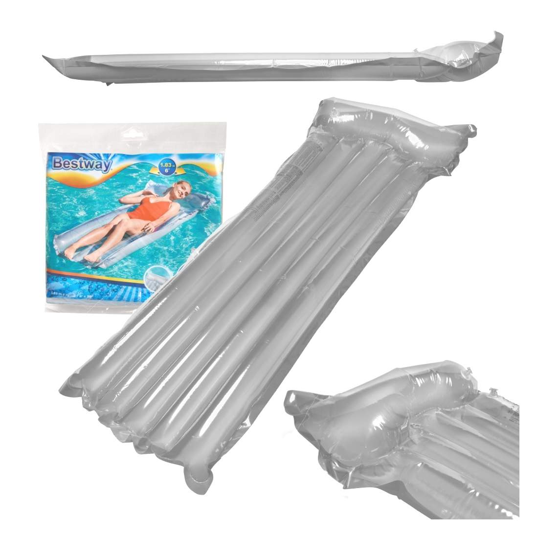 Uppblåsbar grå badmadrass för pool & strand | Hem & Hobby | Pryloteket