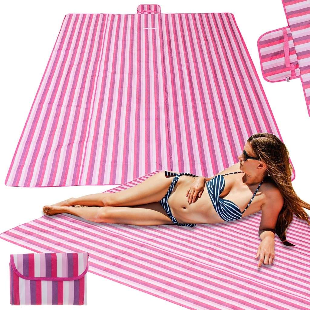 Stor pink strandmåtte 200x200cm til picnic