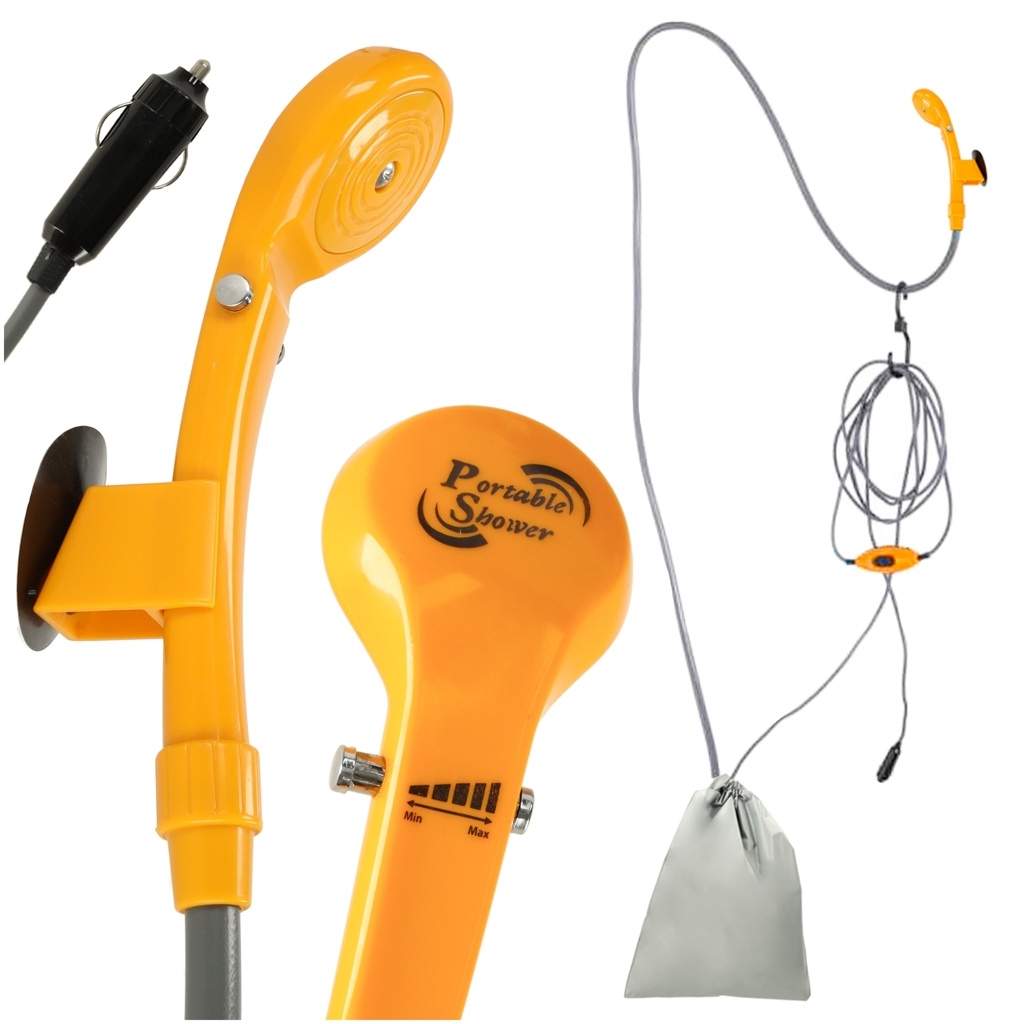 Matkasuihku 12V säädettävällä suihkulla ja suodattimella