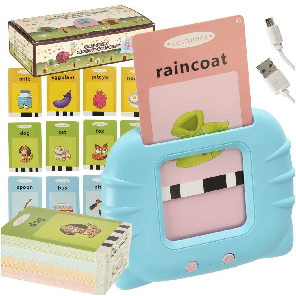 Blå pædagogisk kortlæser med 112 engelske kort