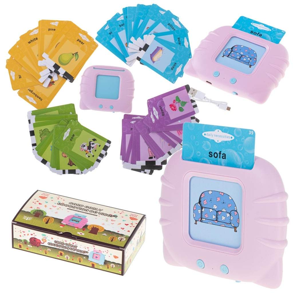 Pink kortlæser med lyd og 112 engelske kort