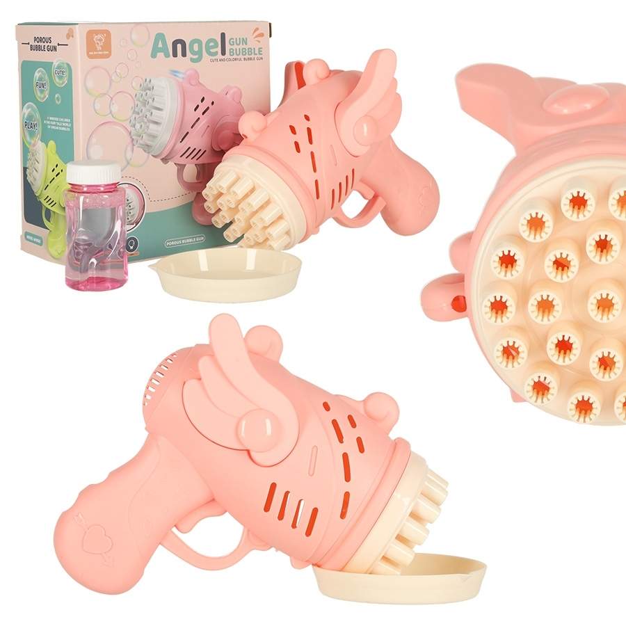 Pink sæbeboblepistol med væske til børn 3+