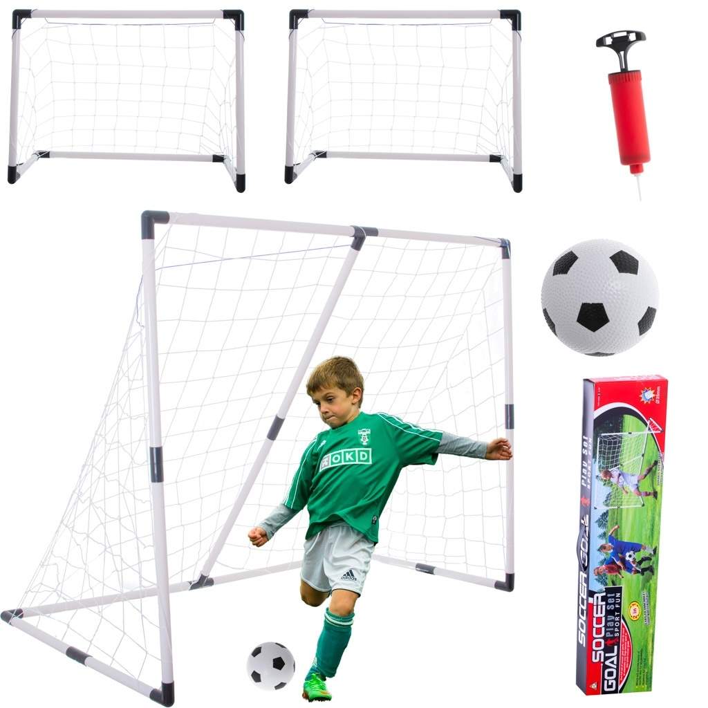 2-i-1 fodboldmål med pumpe og bold - stor/lille