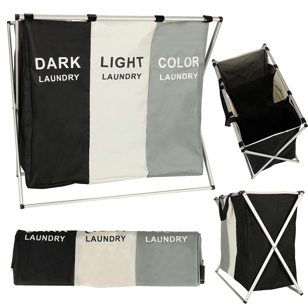 Kolmikammioinen pyykkikori 135L - Lajittele Vaalea, Tumma, Värillinen