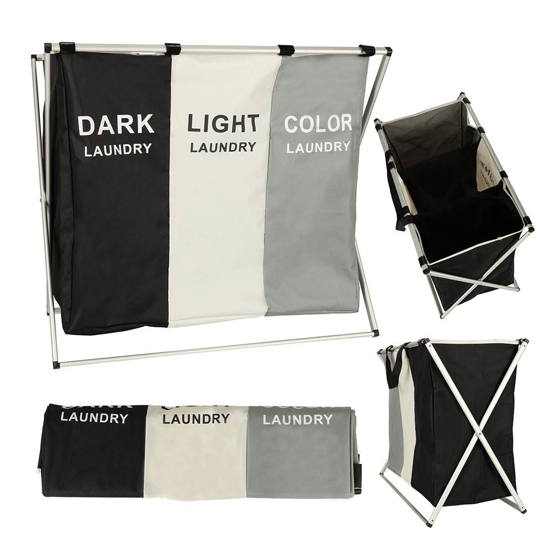 Trekammartvättkorg 135L - Sortera Ljus, Mörk, Färgad | Hem & Hobby - Hem & Hushåll - Badrum | Pryloteket