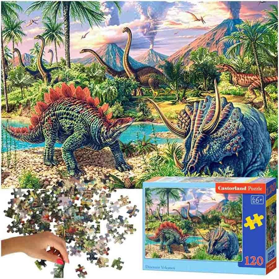 Dinosaurpuslespil 120 brikker - Vulkaneventyr