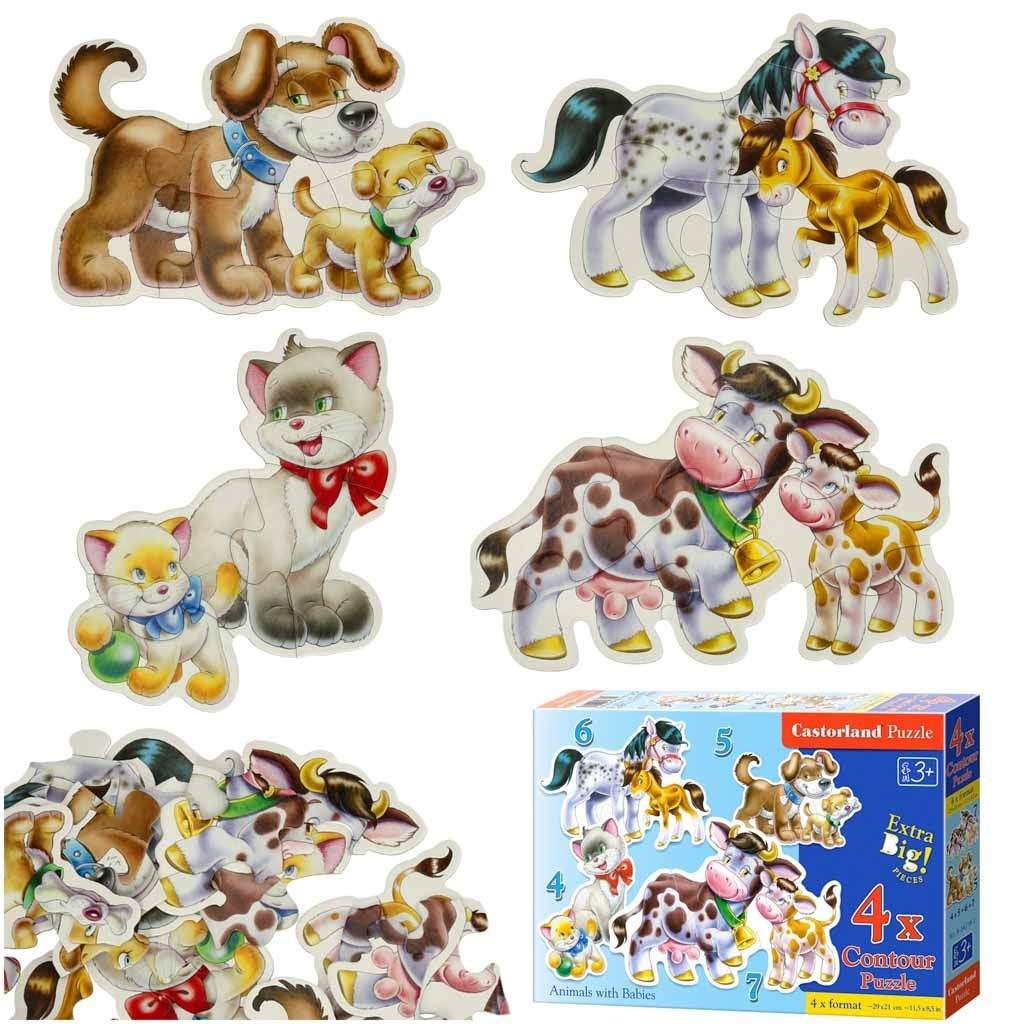 Puslespil 4-i-1 Dyr og babyer - Læringsspil