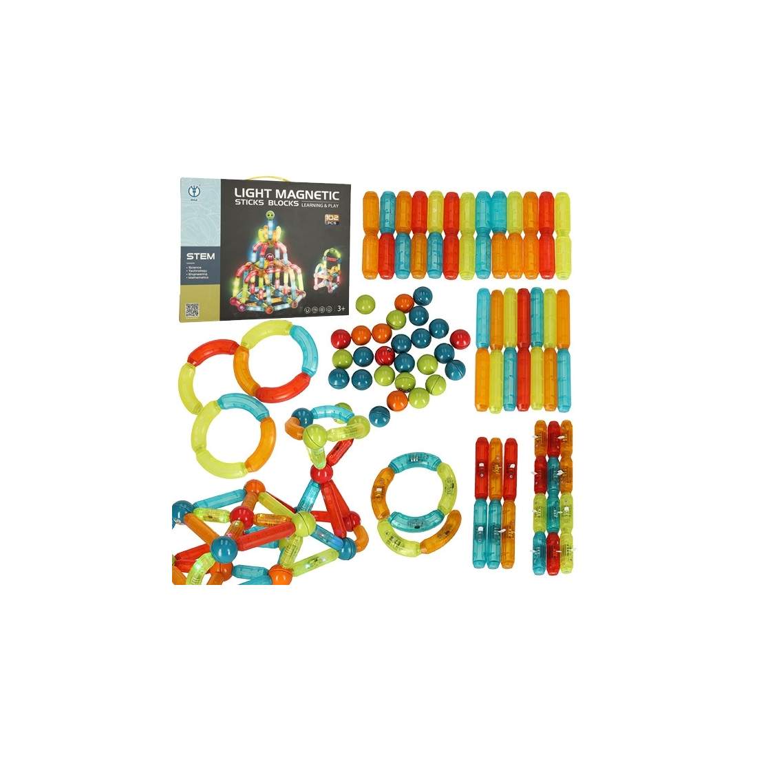 Magnetiska byggklossar med LED-ljus, 102 delar | Hem & Hobby - Hem & Hushåll - Kök - Köksredskap - Lock | Pryloteket