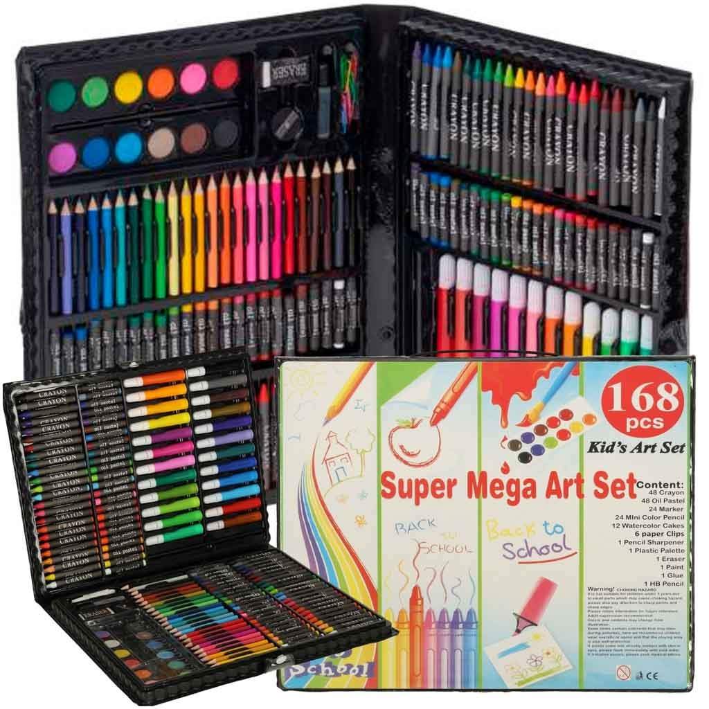 Kunstsæt 168 dele med tuscher, farveblyanter og maling