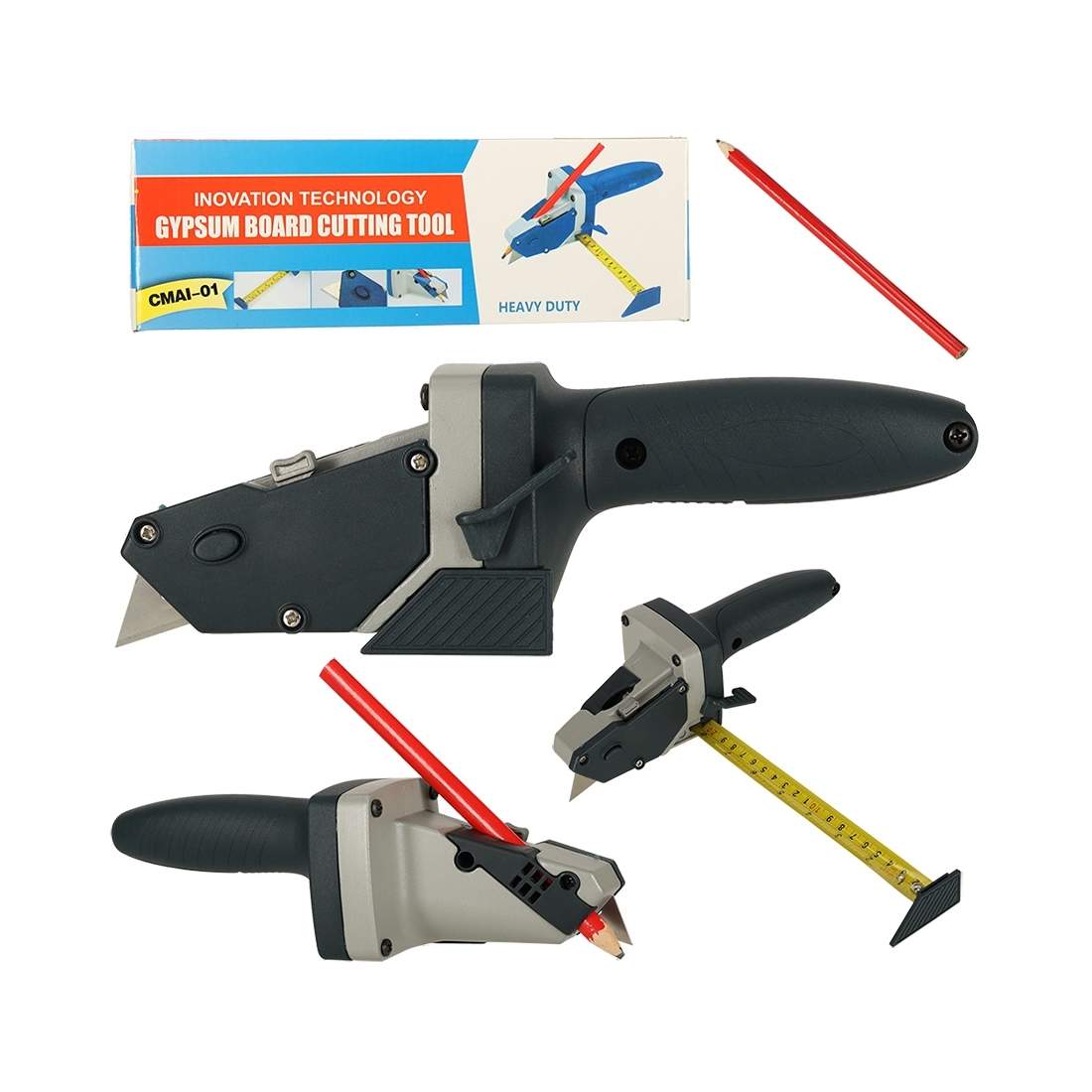 Præcisionsværktøj til gipsplader med målebånd