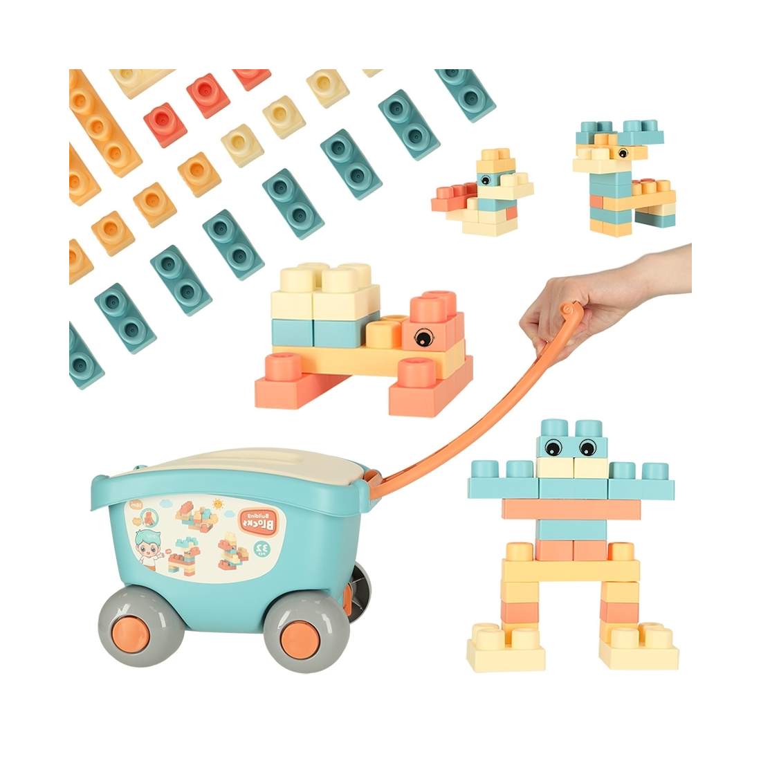 Pastellfärgade Byggblock i Hjulbehållare, 32 st | Hem & Hobby - Hem & Hushåll - Kök - Köksredskap - Lock | Pryloteket