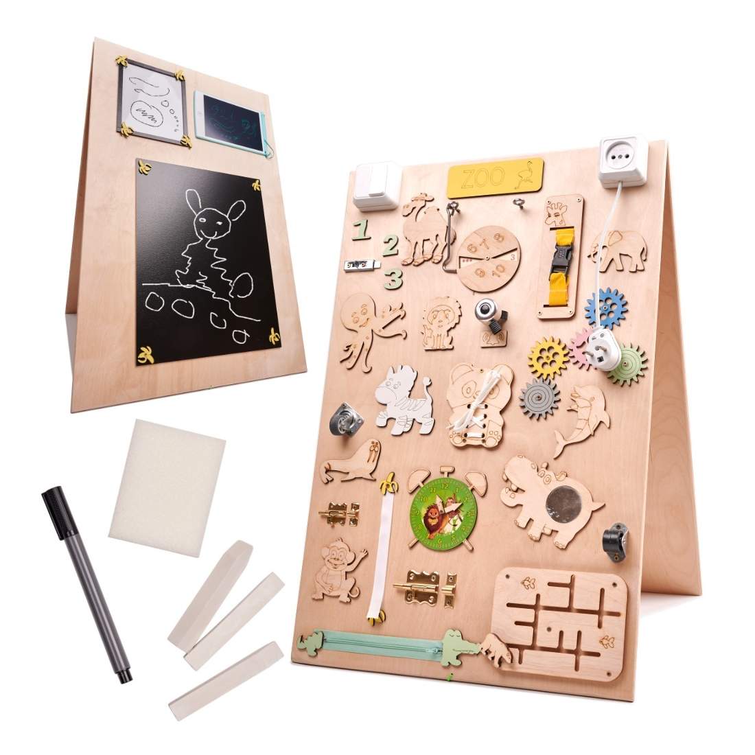 Dubbelsidig Zoo-tavla i trä för barn, 50x75 cm | Hem & Hobby | Pryloteket