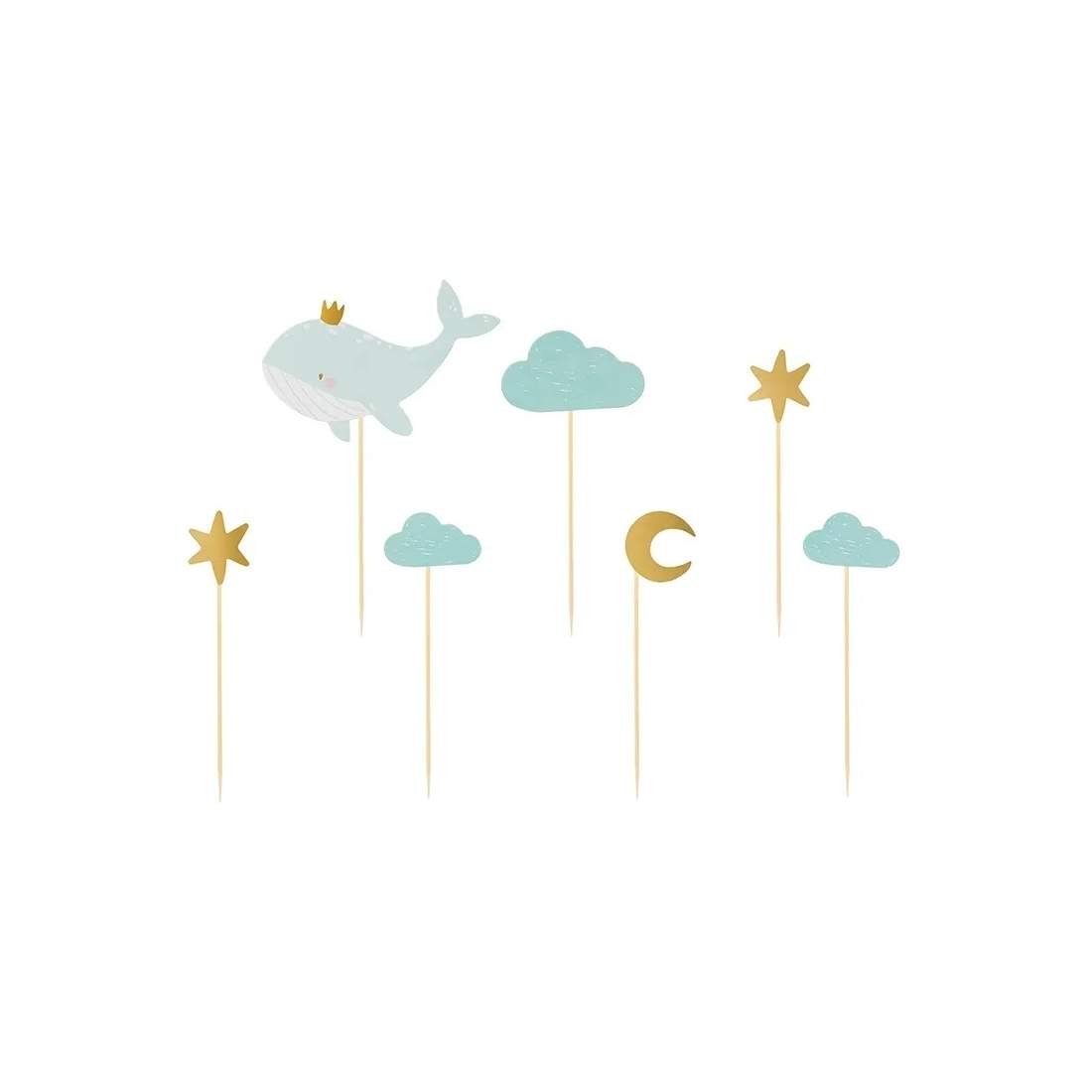 Blå och guld cupcake dekorationer - val, moln, stjärnor | Hem & Hobby | Pryloteket