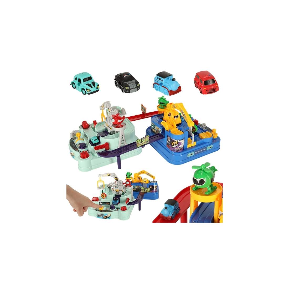 Interaktiv äventyrsbilbana med 4 bilar