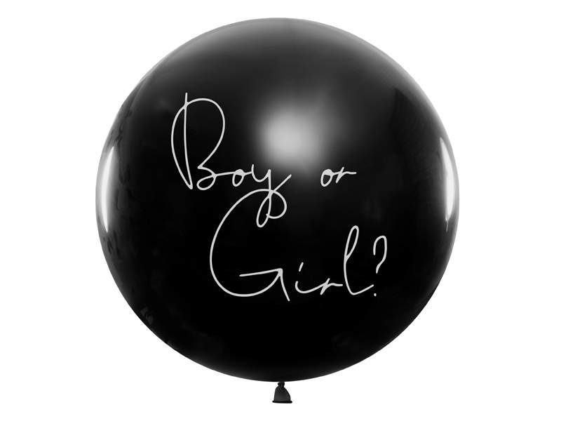 Gender reveal ballon sort, pink konfetti 1m