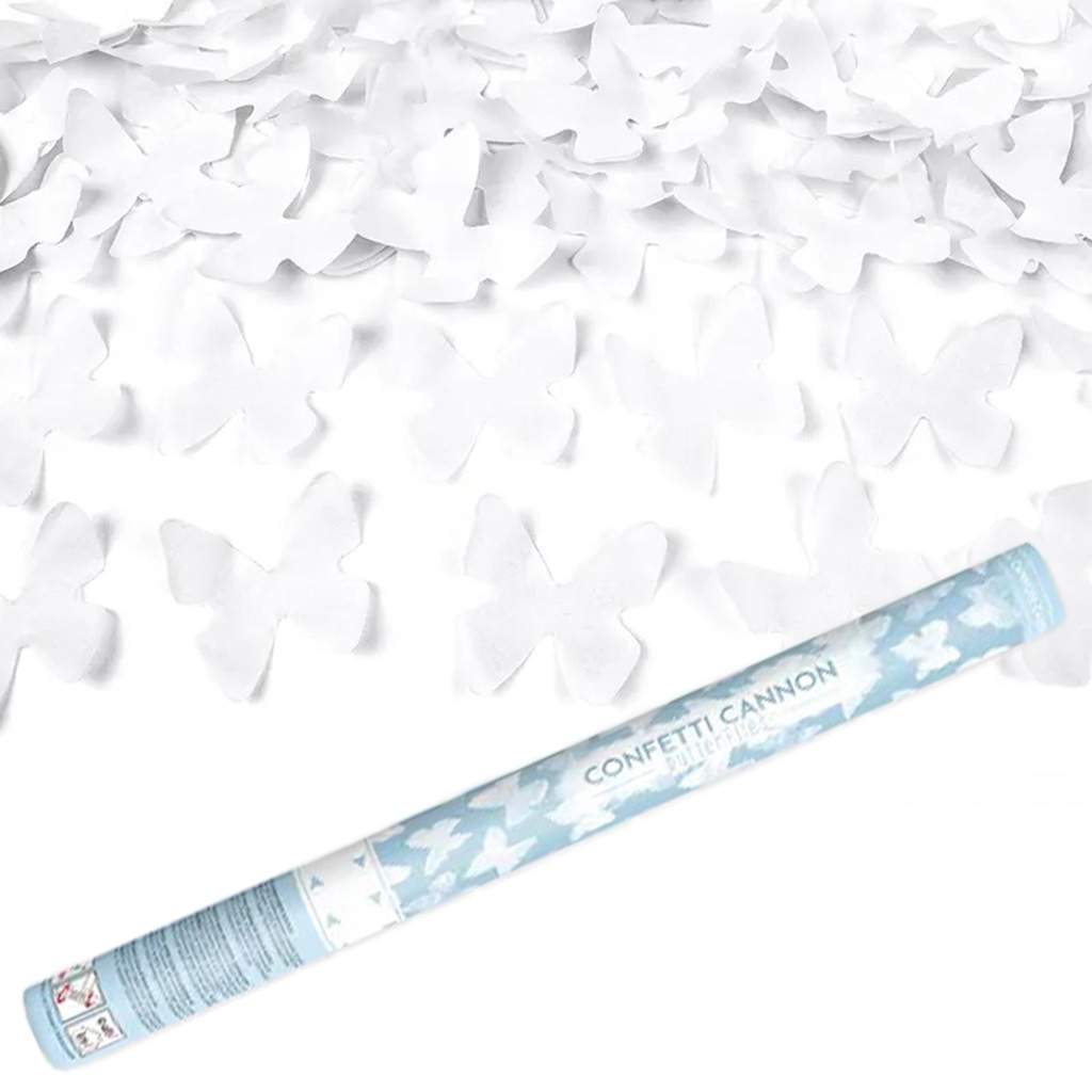 Konfettikanon Hvide Sommerfugle 80cm Festdekoration