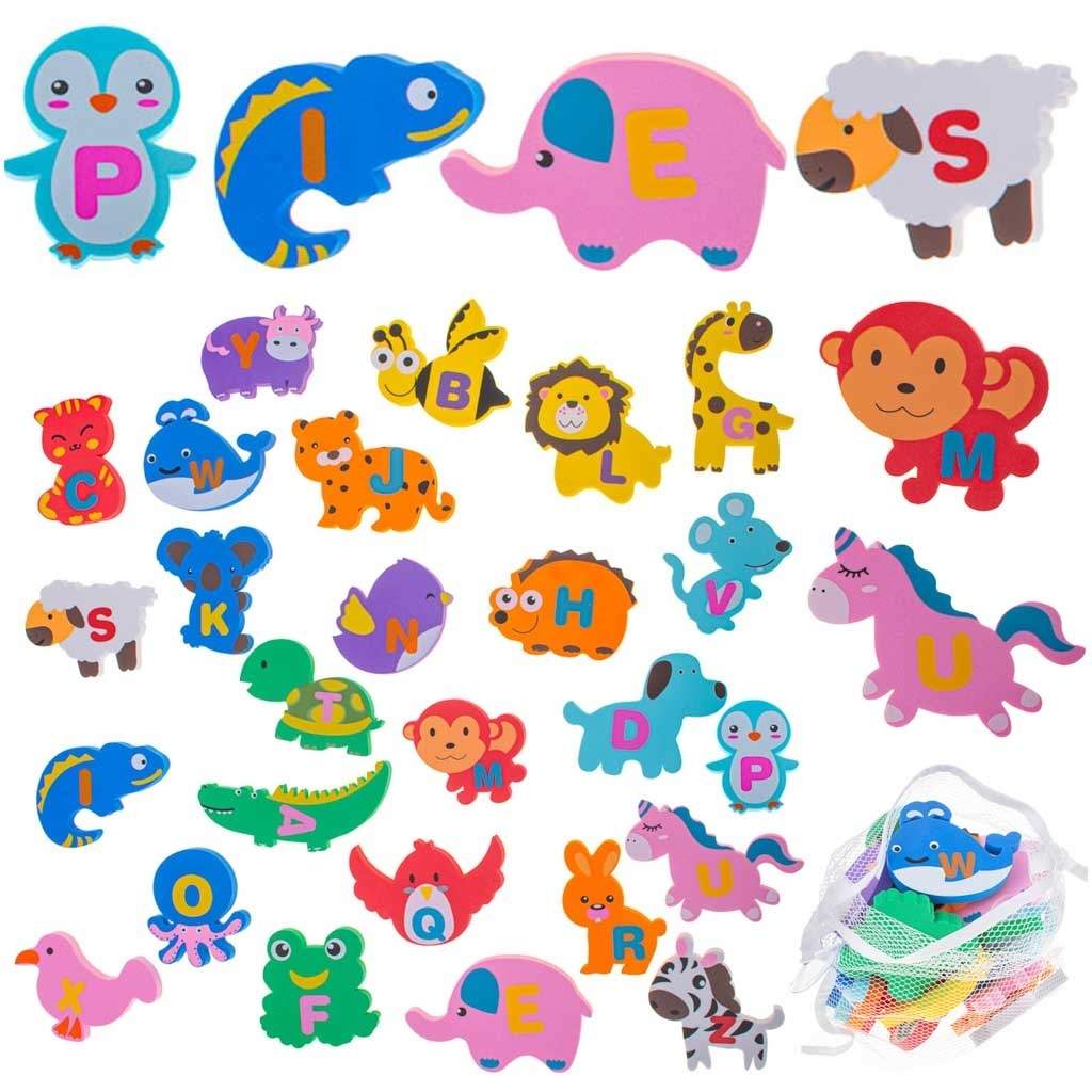 Skumpuslespil til badet - lær bogstaver & dyr