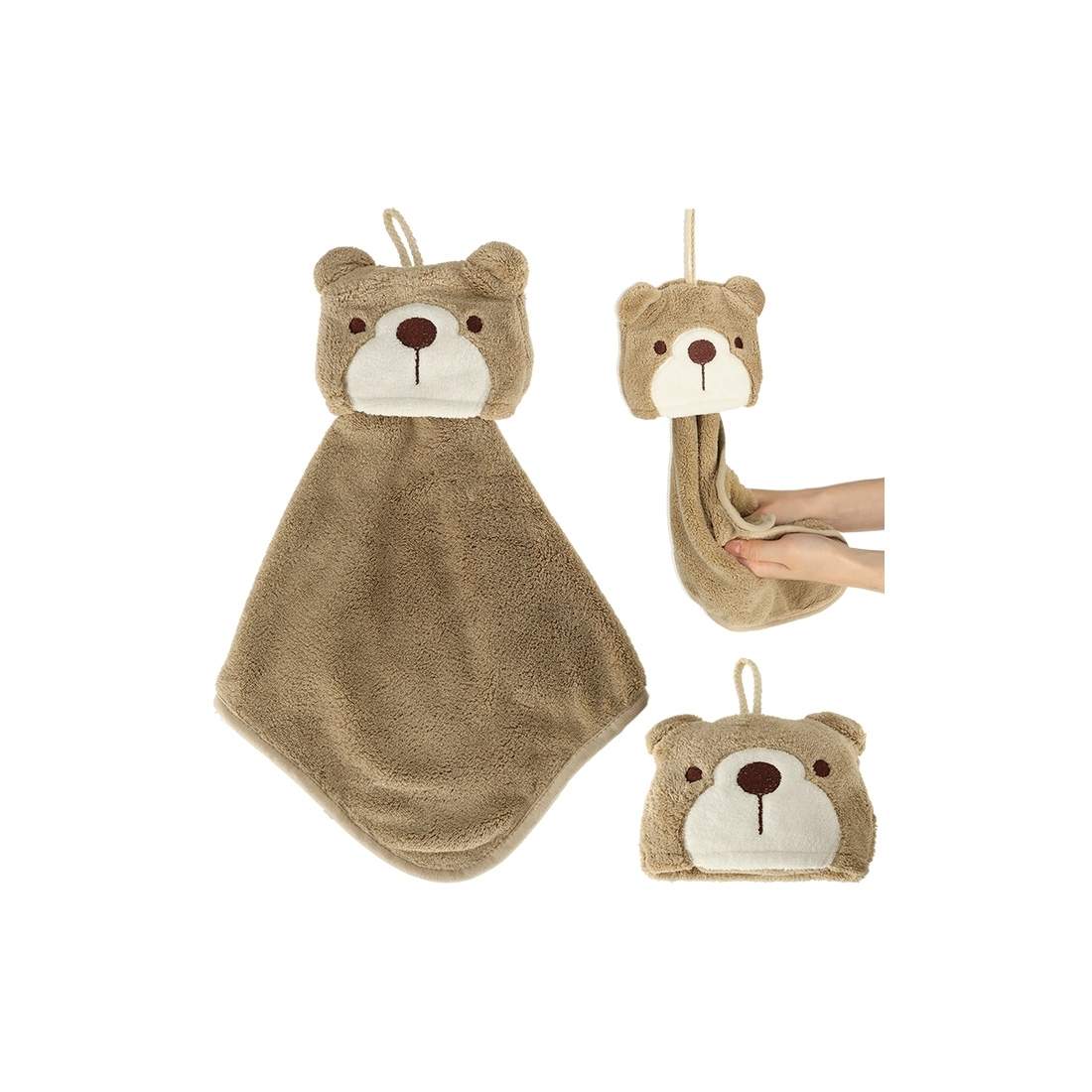 Mjuk barnhandduk med nalle och hängögla | Elektronik - Tillbehör Mobil & Surfplatta - Mobiltillbehör - Mobilkablar - Tillbehör | Pryloteket