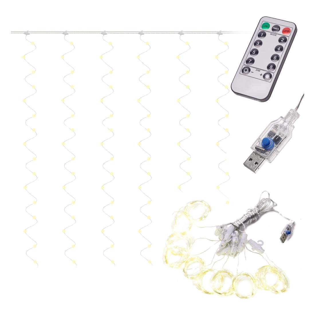 LED-ljusridå varmvit 3x3m med USB & fjärrkontroll | Elektronik - Kablar & Adaptrar - Adaptrar & Signalomvandlare - USB | Pryloteket
