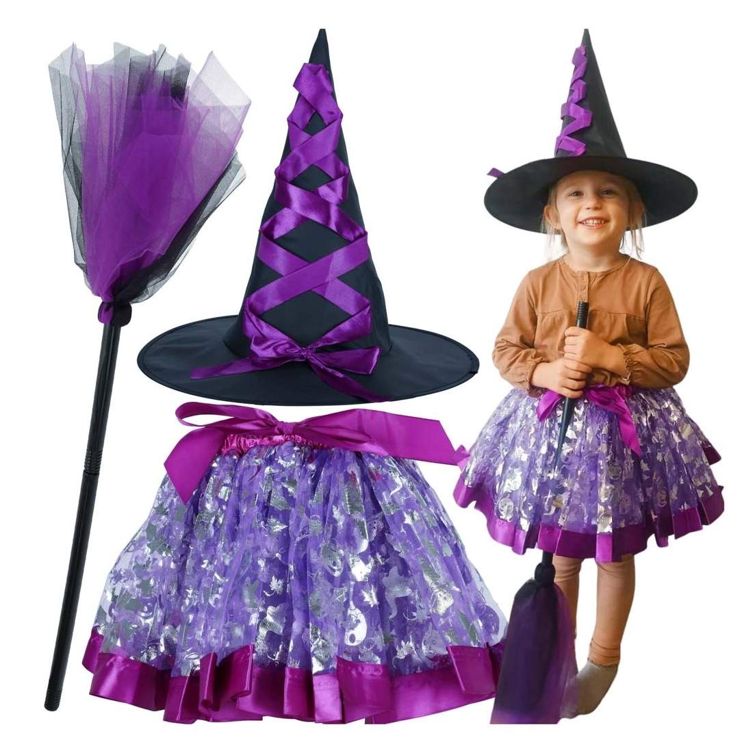 Häxdräkt Halloween med Tyllkjol & Kvastskaft | Presenttips - Halloween | Pryloteket