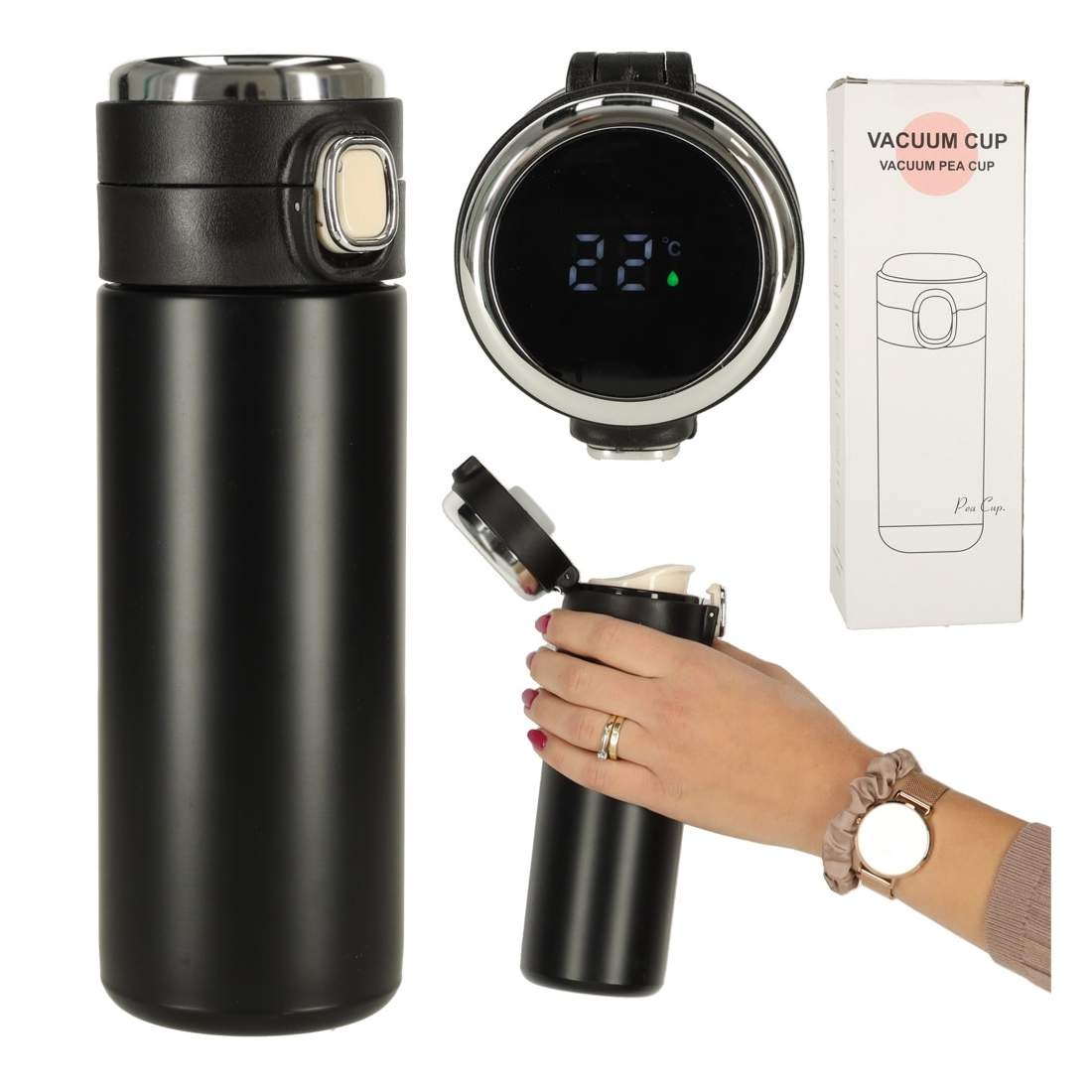 Termisk mugg 420 ml med LED-display, svart | Hem & Hobby | Pryloteket