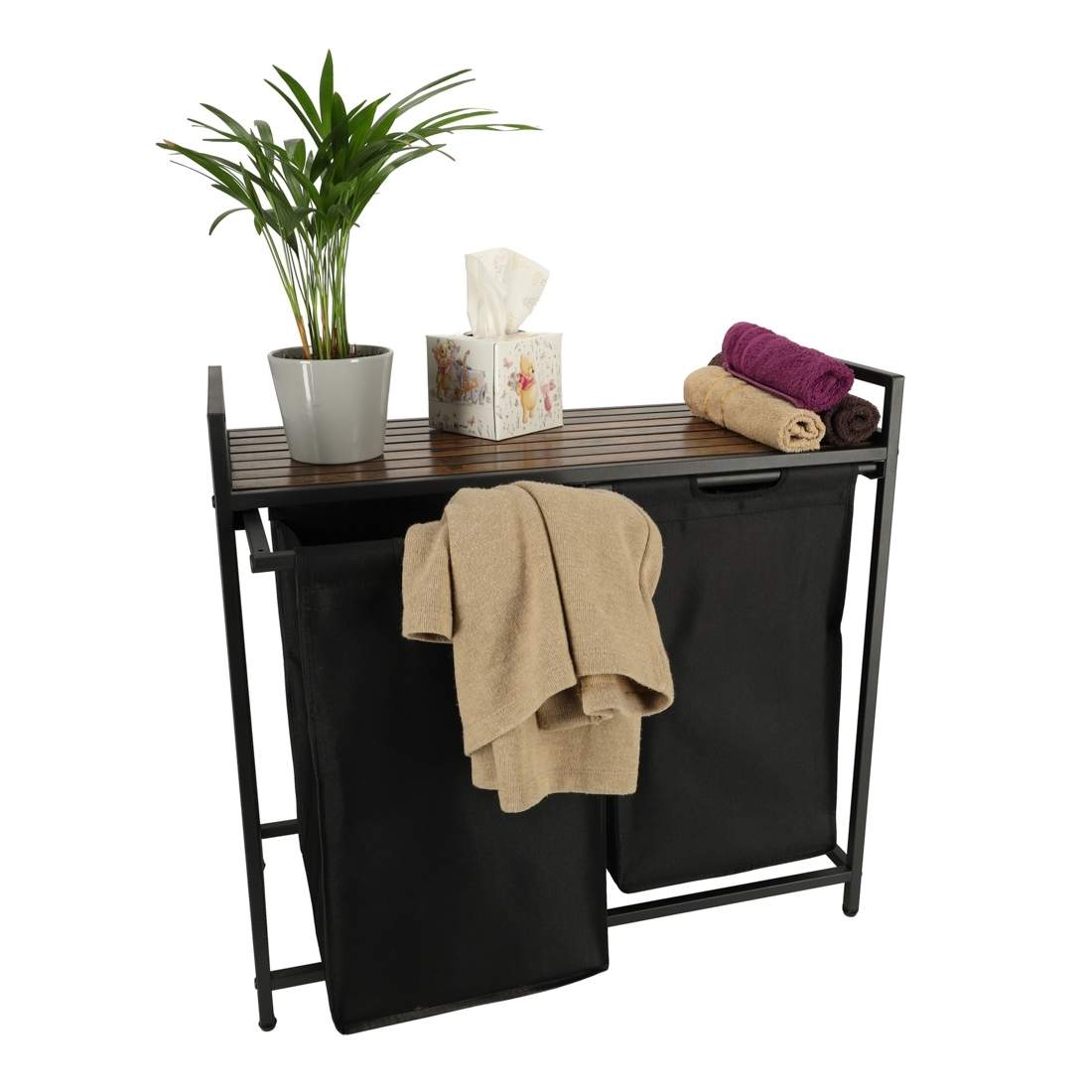 Tvättkorg Svart med Träskiva, Två Fack | Hem & Hobby - Hem & Hushåll - Tvätt | Pryloteket