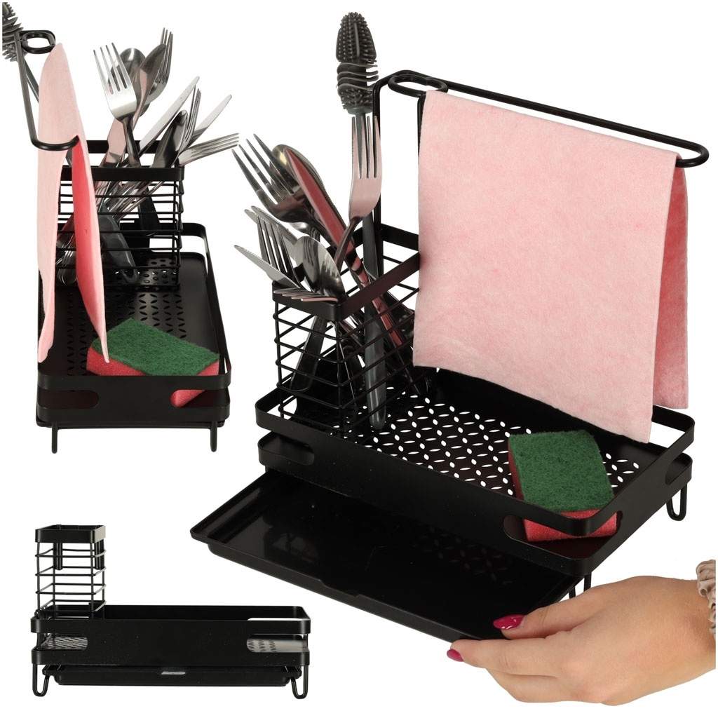 Køkkenarrangør med hylde, børsteholder og stofstativ