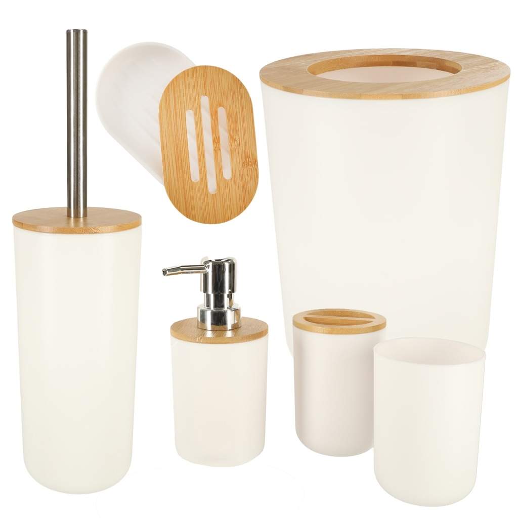 Elegant badeværelsessæt 6 dele - Hvid børste dispenser
