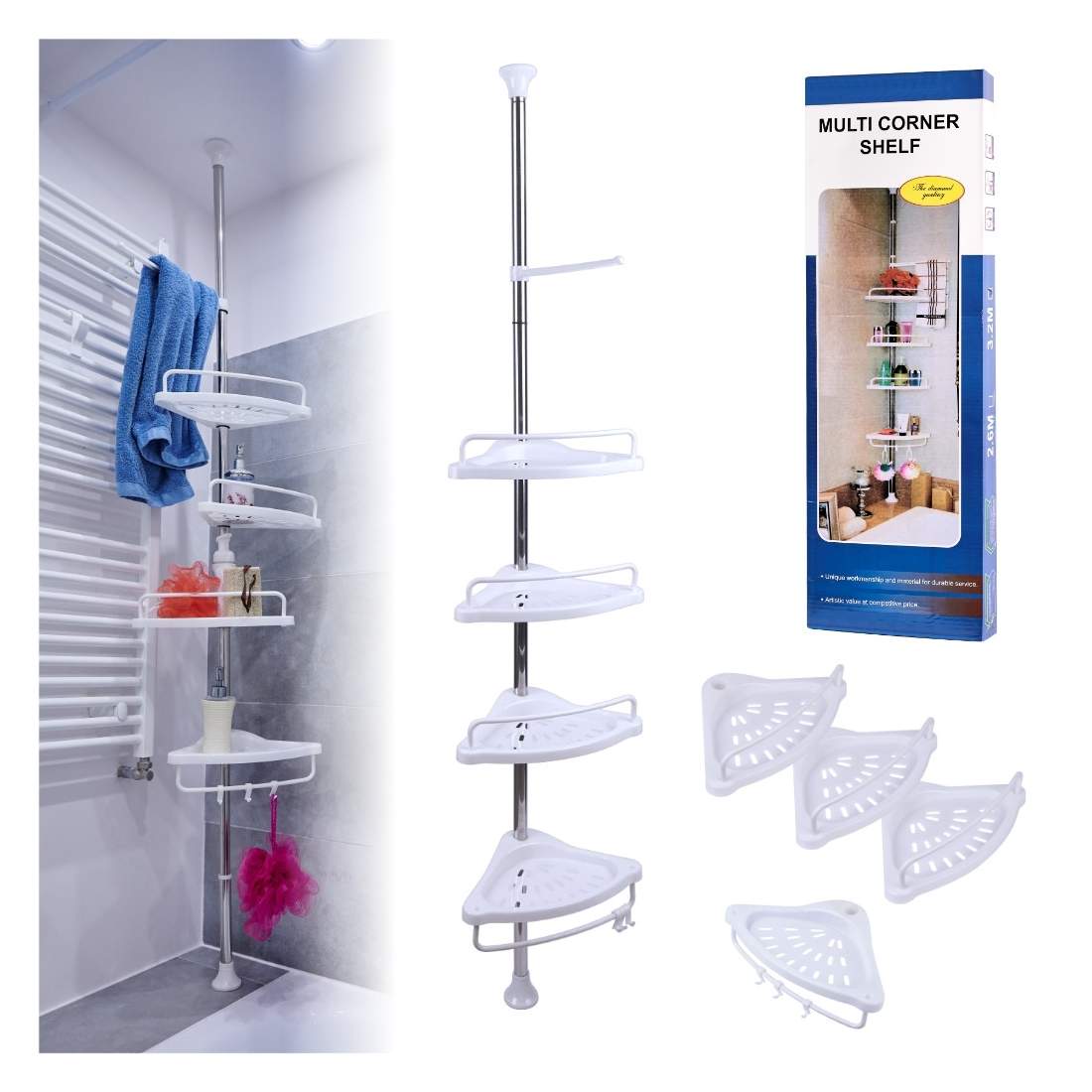 Justerbar teleskophylla för badrum med 4 hyllor | Hem & Hobby - Hem & Hushåll - Badrum - Badrumsförvaring | Pryloteket