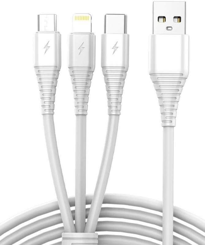 3-i-1 USB-kabel 1m Vit - Micro USB, USB-C, Lightning | Elektronik - Kablar & Adaptrar - Adaptrar & Signalomvandlare - Lightning | Pryloteket