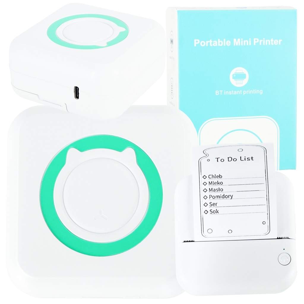 Mini termisk fotoprinter USB firkantet blå