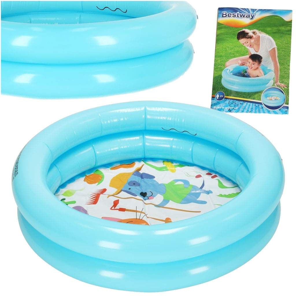 Blå oppustelig børnepool med dyremotiv, 61x15 cm