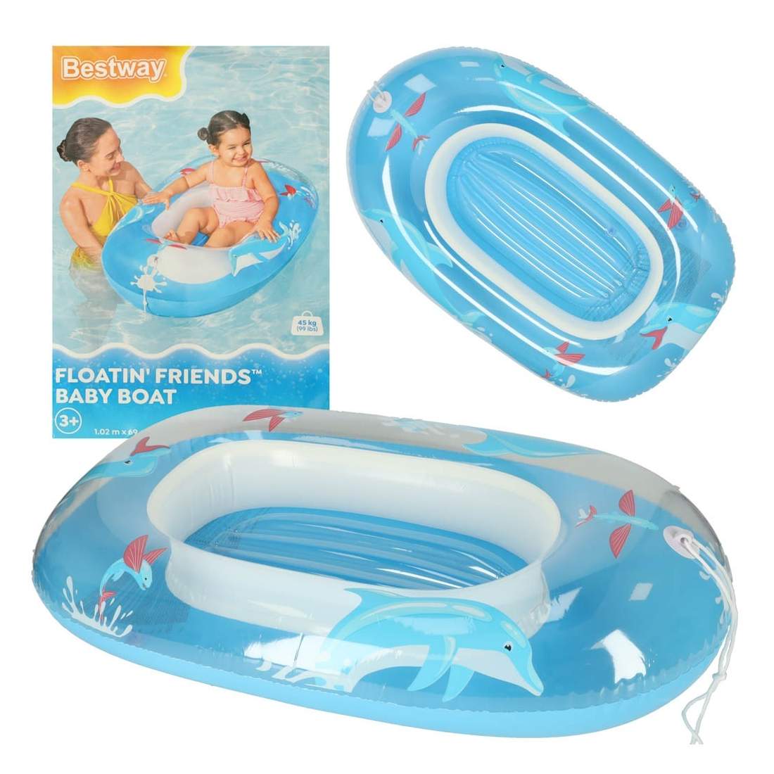 Uppblåsbar blå barnjolle med djurmotiv | Hem & Hobby | Pryloteket