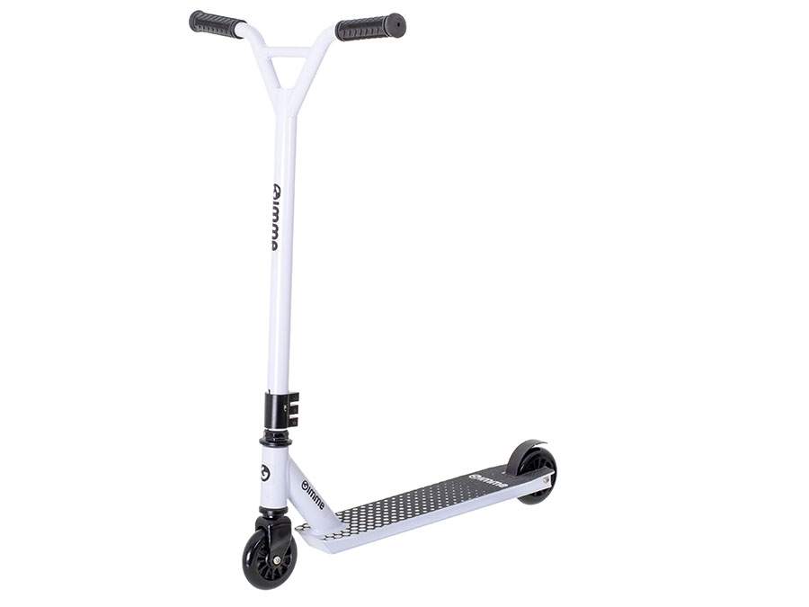 Hvid stuntscooter med 100 mm hjul, forstærket konstruktion
