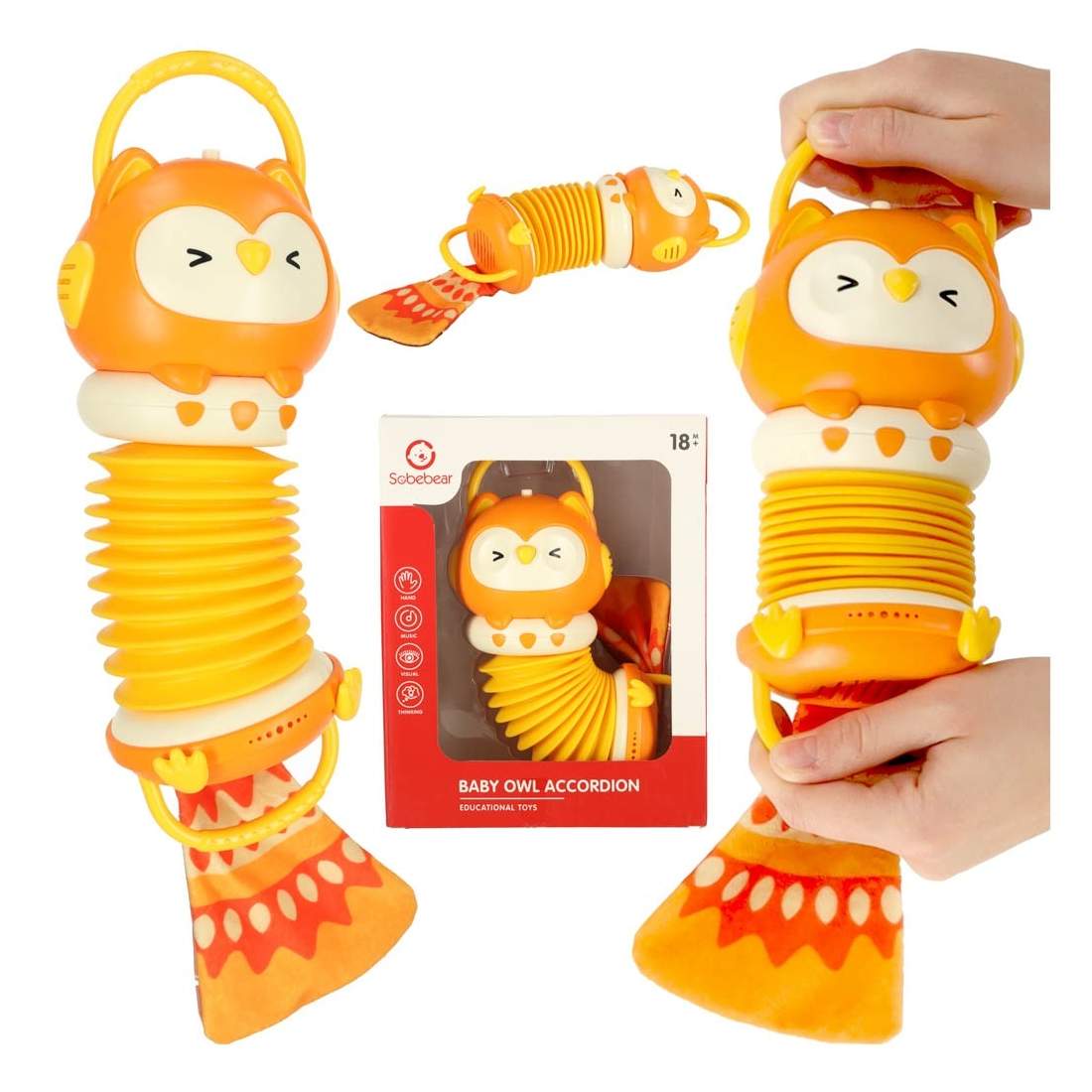 Färgglatt barn-dragspel - Uggla, Orange