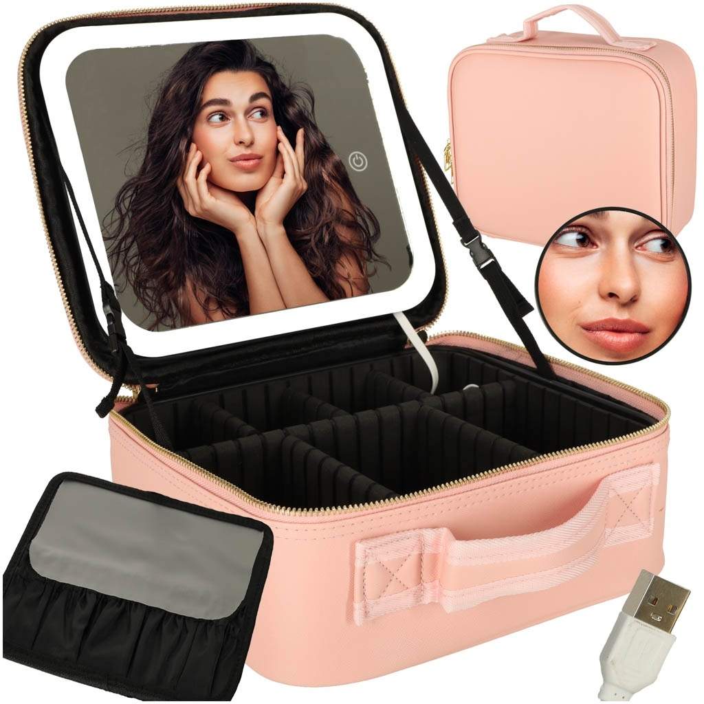 Pink Cosmetics Organizer med spejl