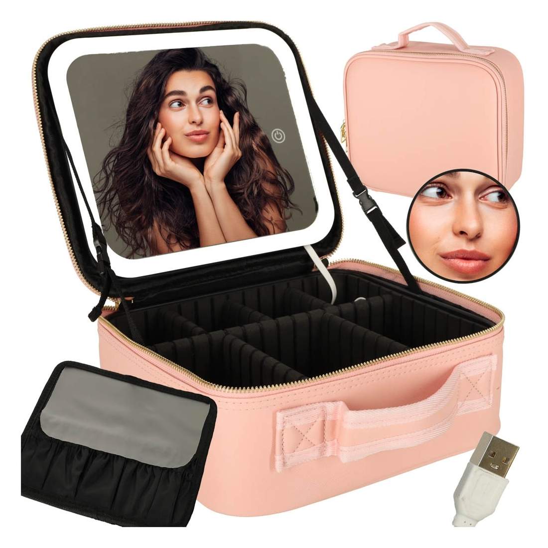 Rosa Kosmetikorganisatör med Spegel | Hälsa & Skönhet - Smink & Tillbehör - Sminkförvaring | Pryloteket