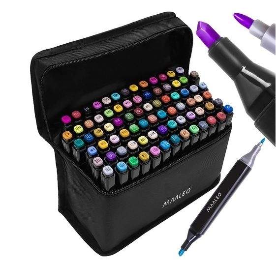 Dobbeltsidede alkoholtuscher 80+ farver med stativ