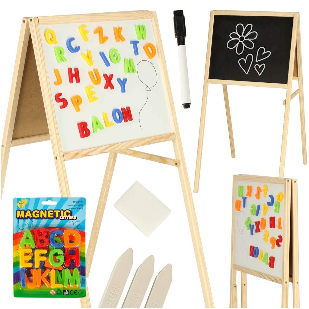 Dobbeltsidet magnettavle med bogstaver og kridt