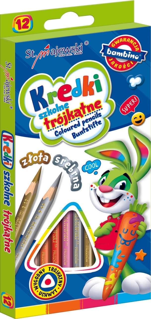 Trekantede farveblyanter - 12-pak med guld/sølv