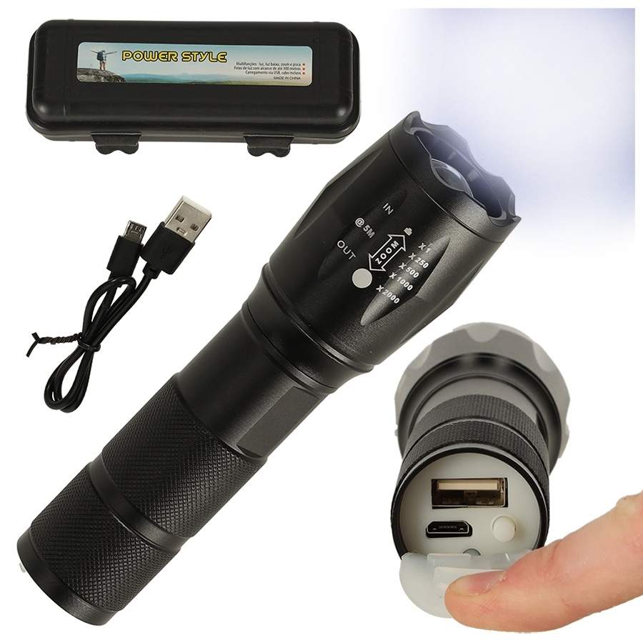 Genopladelig LED lommelygte med zoom og 3 tilstande